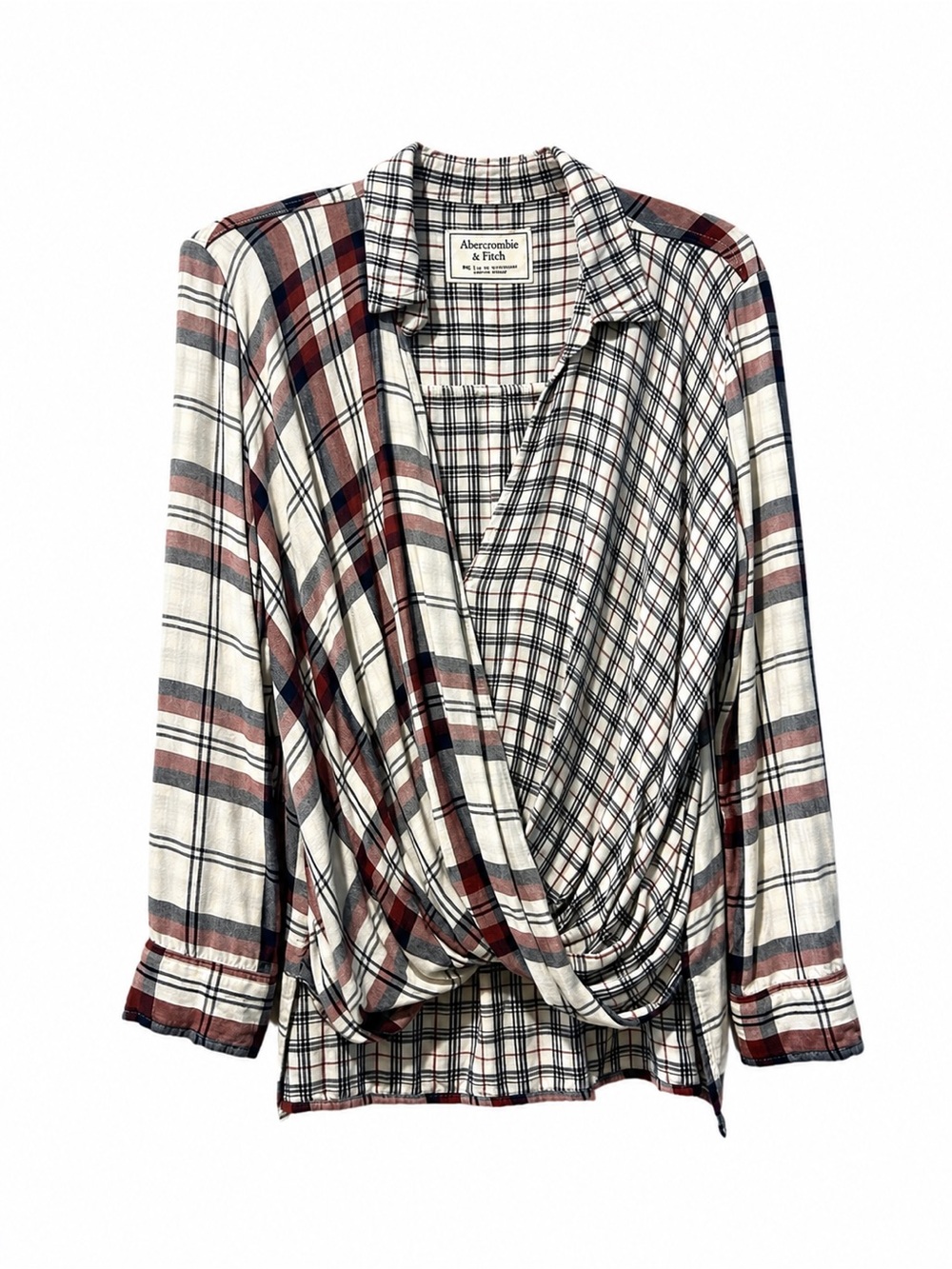 Abercrombie & Fitch Plaid Wrap Front Long Sleeve Top size medium soft everyday